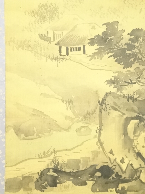 西 峰 筆 絹本水墨山水画 肉筆 軸先木製 道具 ] - 道具 木村立峰筆 水墨山水 肉筆絹本掛軸（保護箱） | ネット